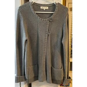 Jones New York Women's Gray Sport Sweater Cardigan Cotten Knit Size Large